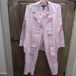 NWOT! Chaps pink white striped cotton pajama set